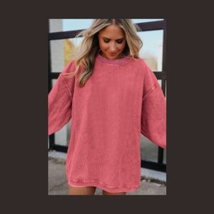 NWT Strawberry Pink Drop Sleeve Crinkle Rib Oversized Sweatshirt